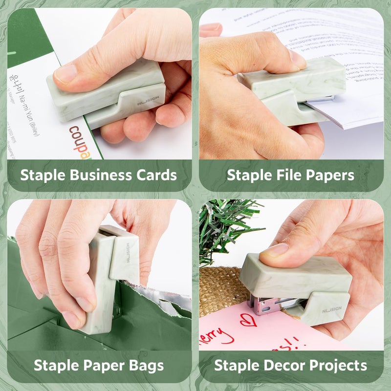 NUSIGN Mini Stapler with 830 Staples, Small Cute Desk Staplers, 25 Sheet Capacity, Fluid Green - Image 5